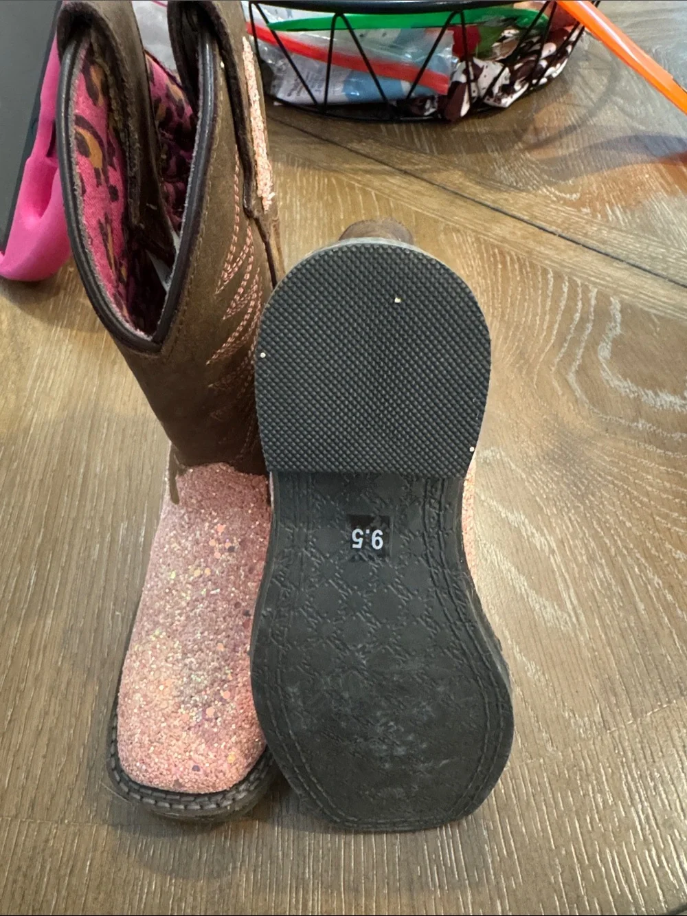 Smoky Mountain Boot Company Kids Pink Glitter & Brown Western Cowboy Boots